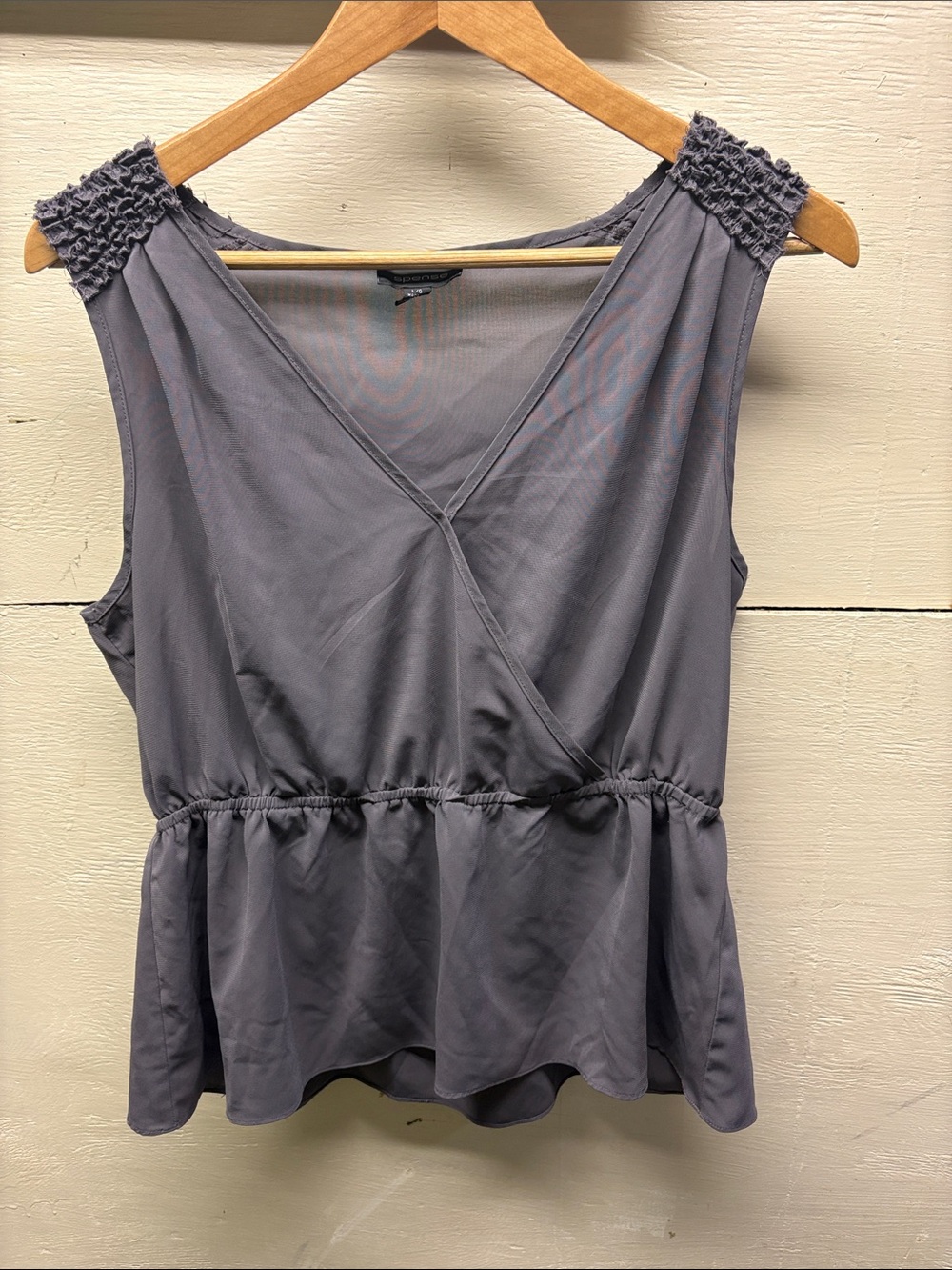 Spense Slate Gray Smocked-Strap V-Neck Peplum Camisole